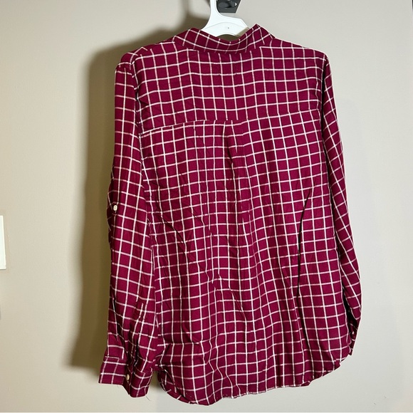 Women’s plus size Red Plaid Button-Up Shirt with roll up tab sleeves size 1X NEW - Picture 4 of 7